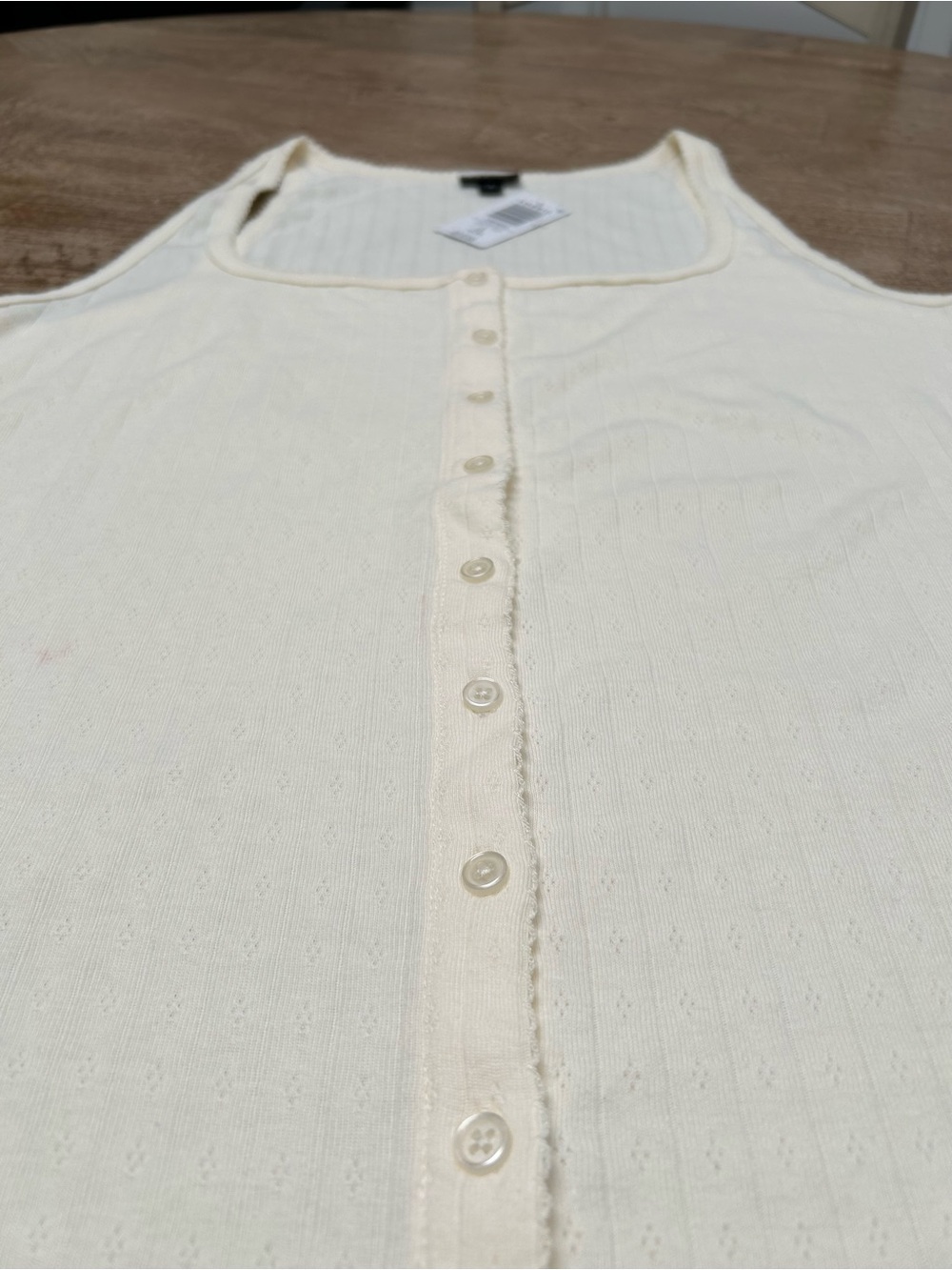 TORRID TANK TOP, SIZE 2X, POINTELLE CREAM, BUTTON FRONT, SQUARE NECK, NWT - Picture 7 of 10
